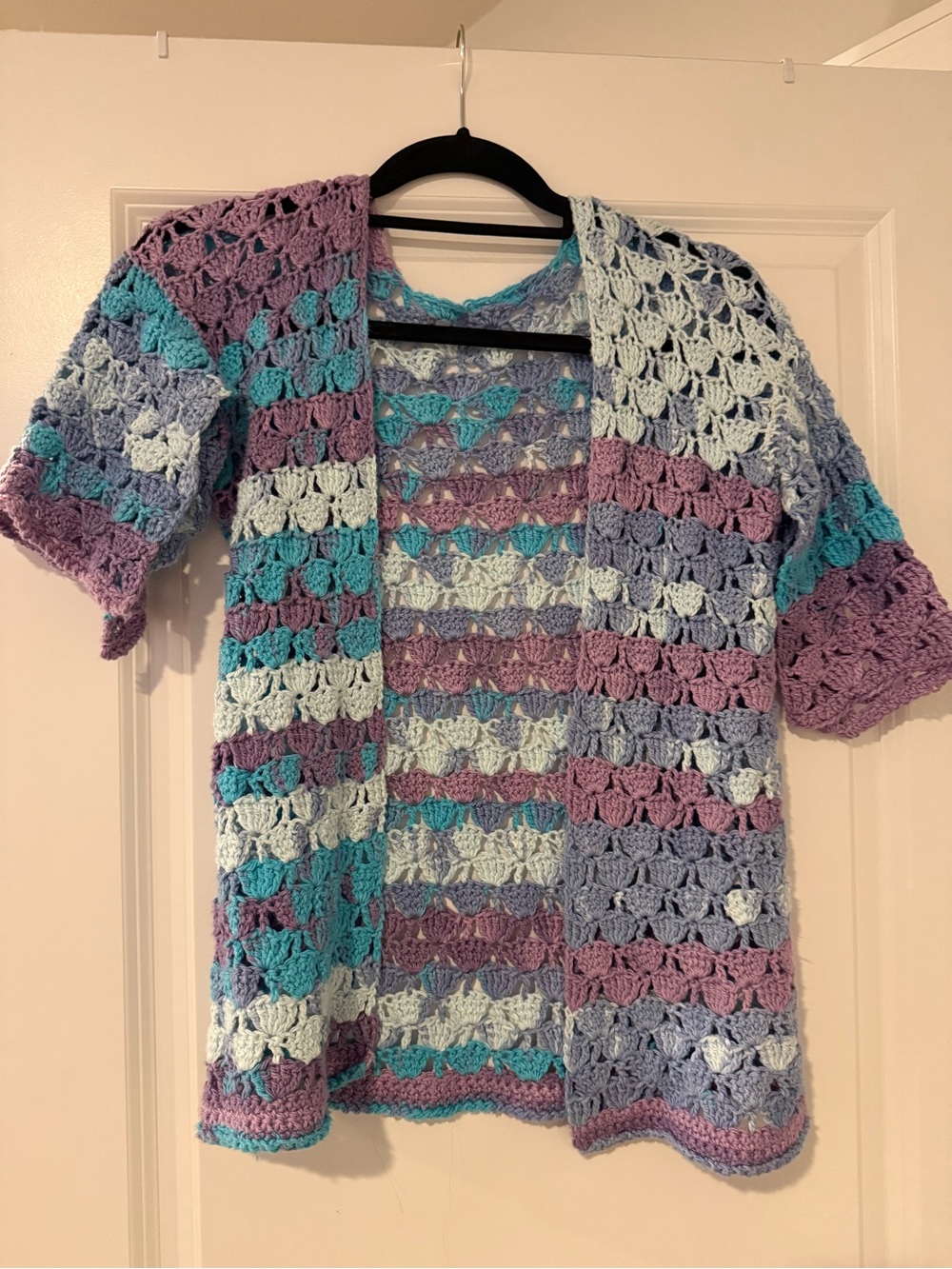 Handmade Crocheted Open Cardigan in Pastel Mix